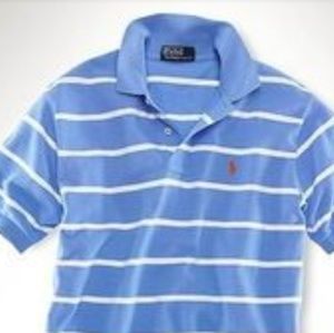 blue and whited striped polo